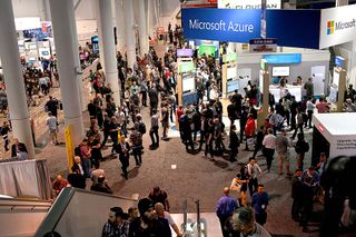 Attendees check out show-floor exhibits during the last in-person NAB Show held in 2019.