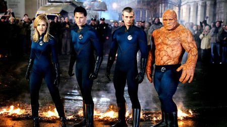Sue Storm (Jessica Alba), Reed Richards (Ioan Gruffudd), Johnny Storm (Chris Evans) and The Thing (Michael Chiklis) in 2005's Fantastic Four