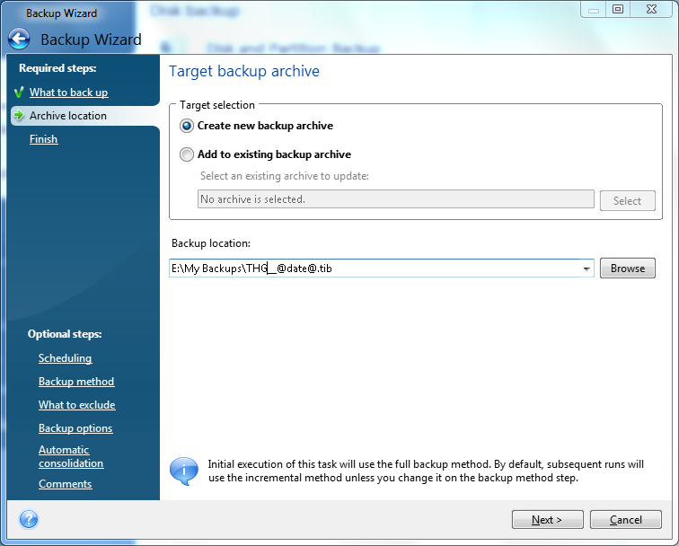 acronis true image 2010 backup status window