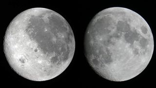 NASA's partial dark side photo on the left and author's moon photo from 2020 on the right