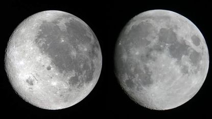 NASA's partial dark side photo on the left and author's moon photo from 2020 on the right