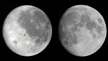 NASA's partial dark side photo on the left and author's moon photo from 2020 on the right
