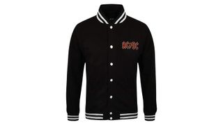 Best AC/DC t-shirts: AC/DC Varsity Jacket in black with white and red trim