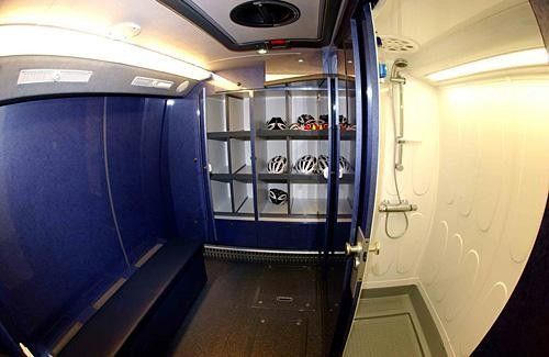 A shower and helmet cabinet
