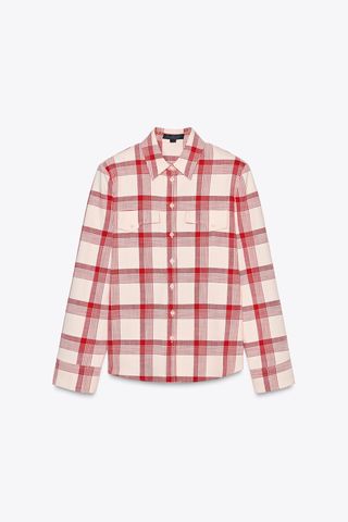 Plaid Shoulder Pad Shirt Zw Collection