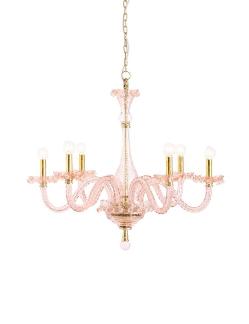 Venetian Inspired Colored Glass 6-Arm Chandelier
