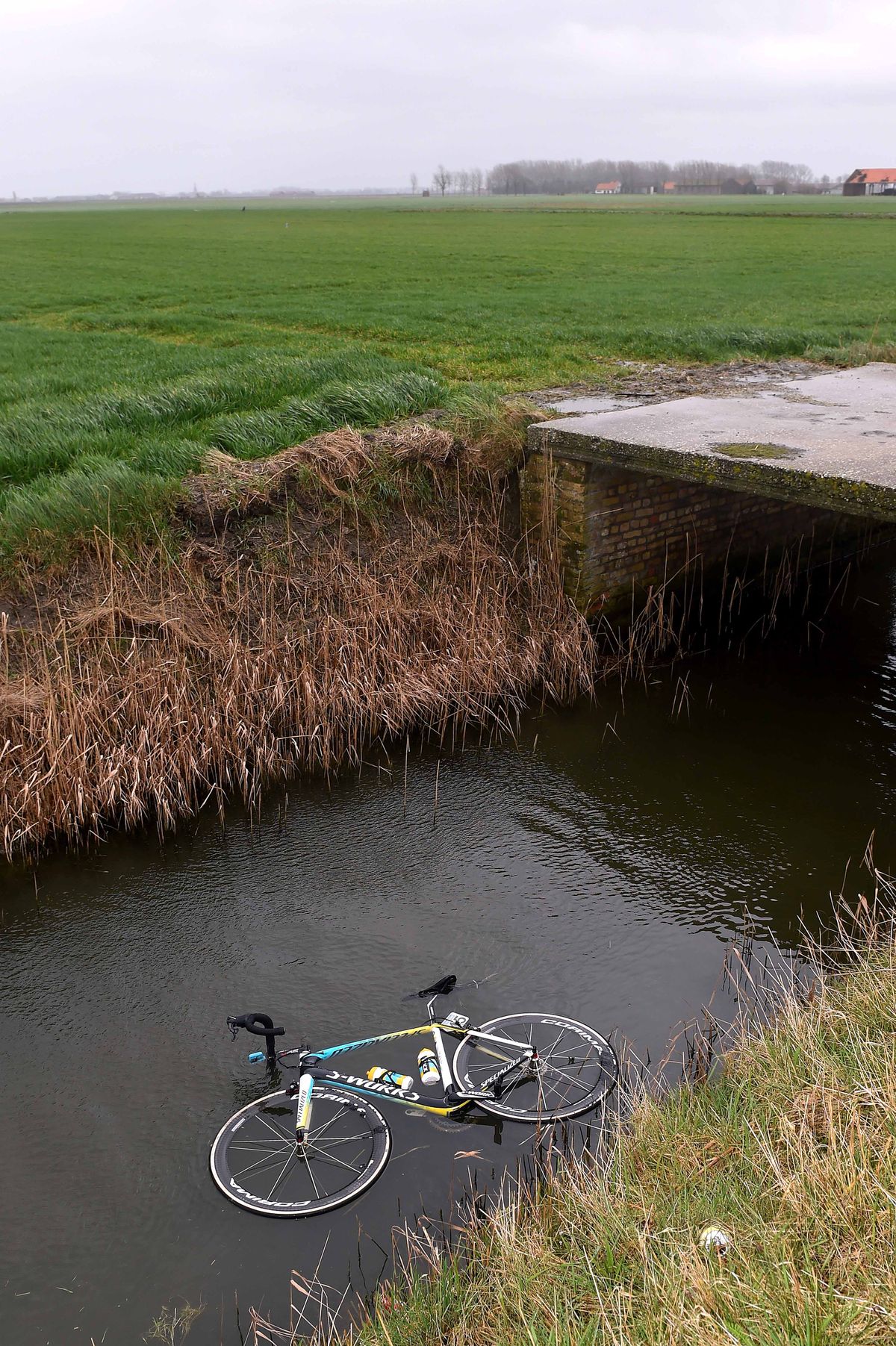 A bike floats on the water