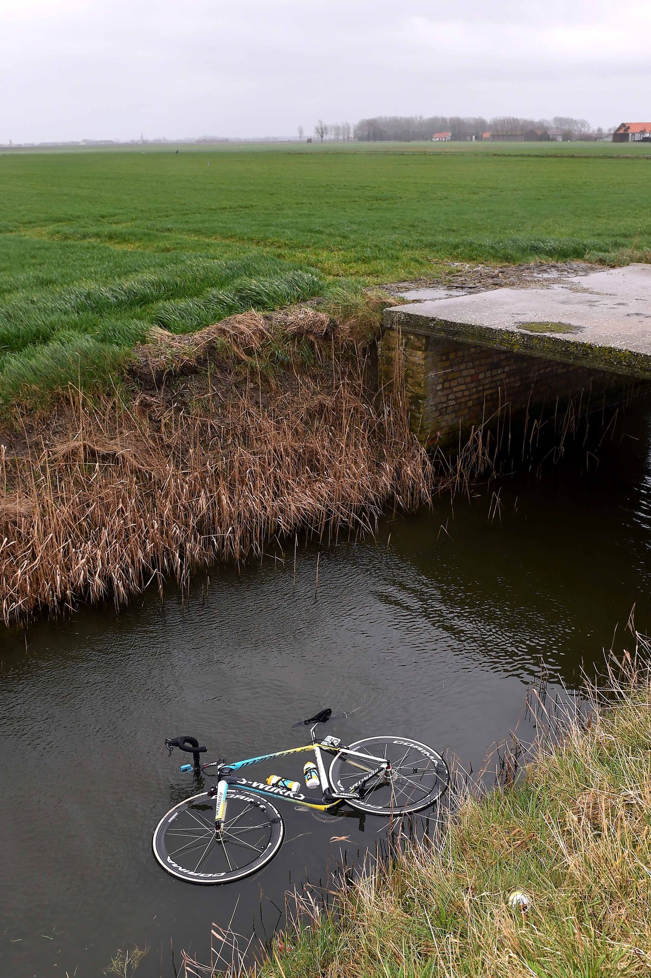 A bike floats on the water