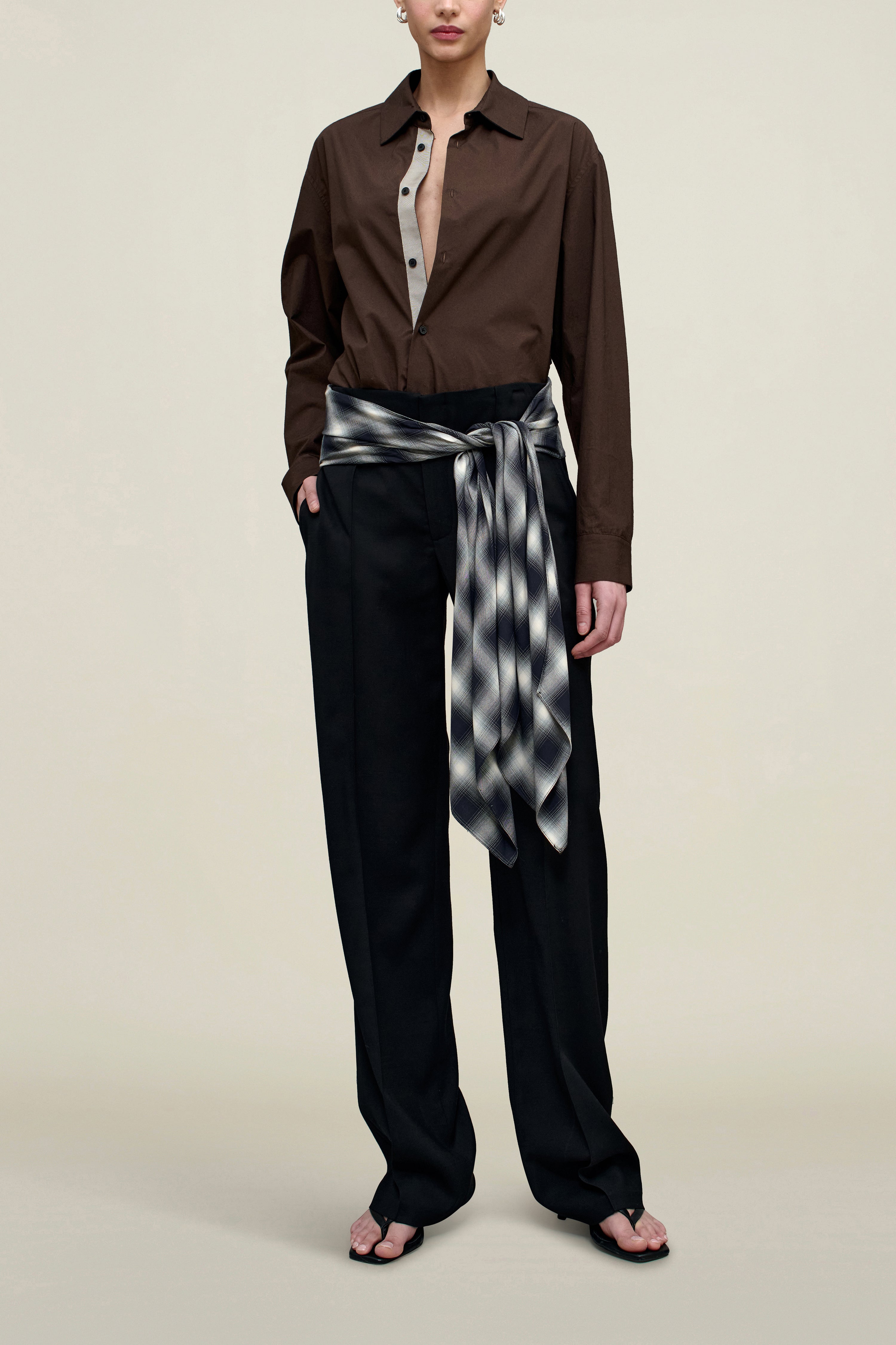 Ulla Tie Trouser in Black Virgin Wool With Plaid