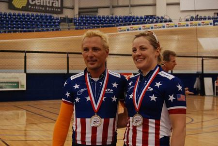 The scratch race champions Jame Carney and Jennie Reed.