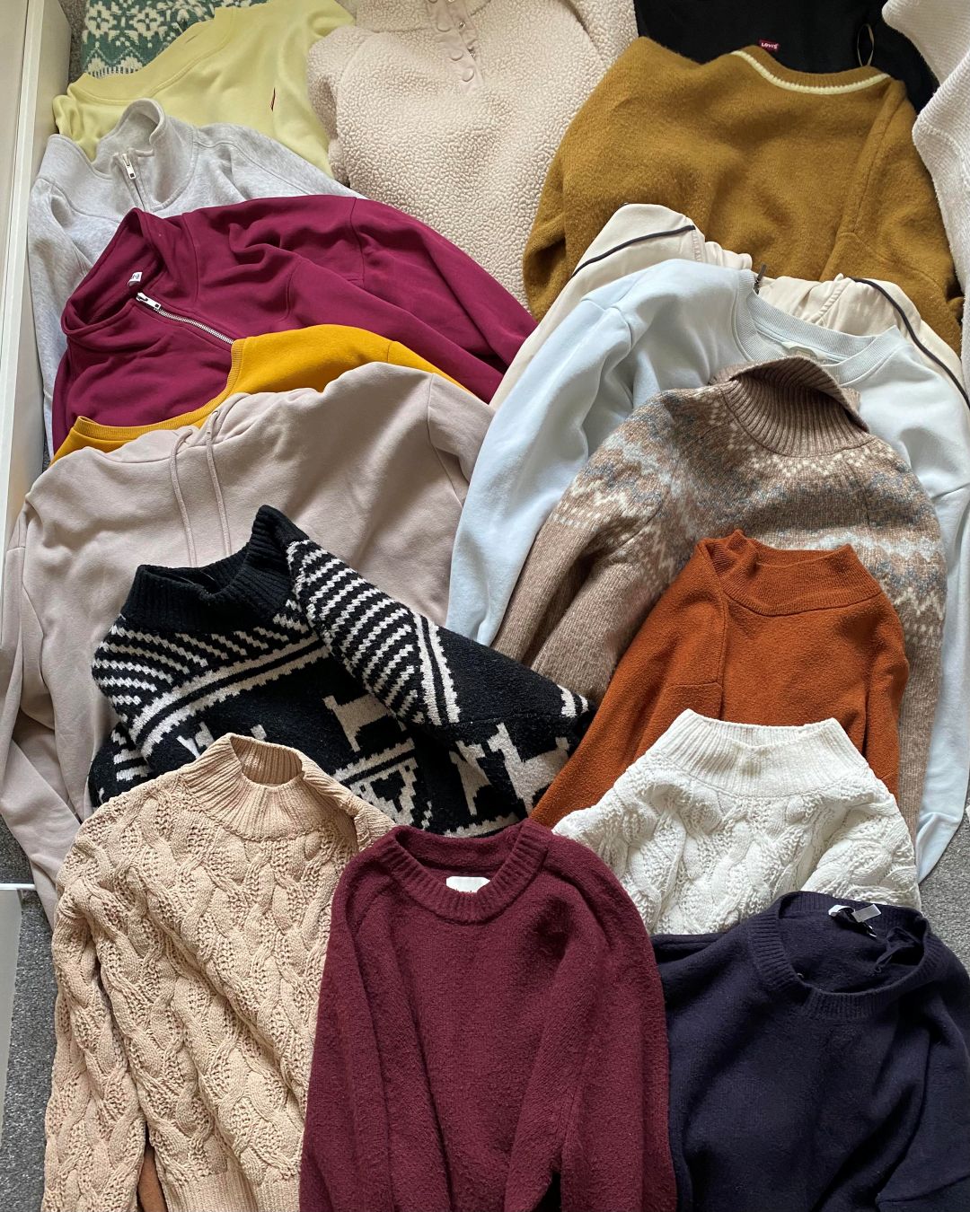 Katie trying wardrobe editing - knitwear collection