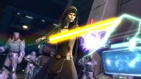 Star Wars: The Old Republic screen - some evil-looking Sith type with a lightsaber