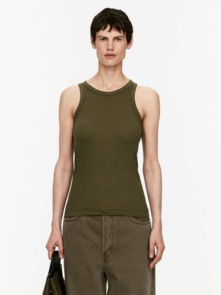 Rib Racer Tank Top - Khaki Green - Arket Gb