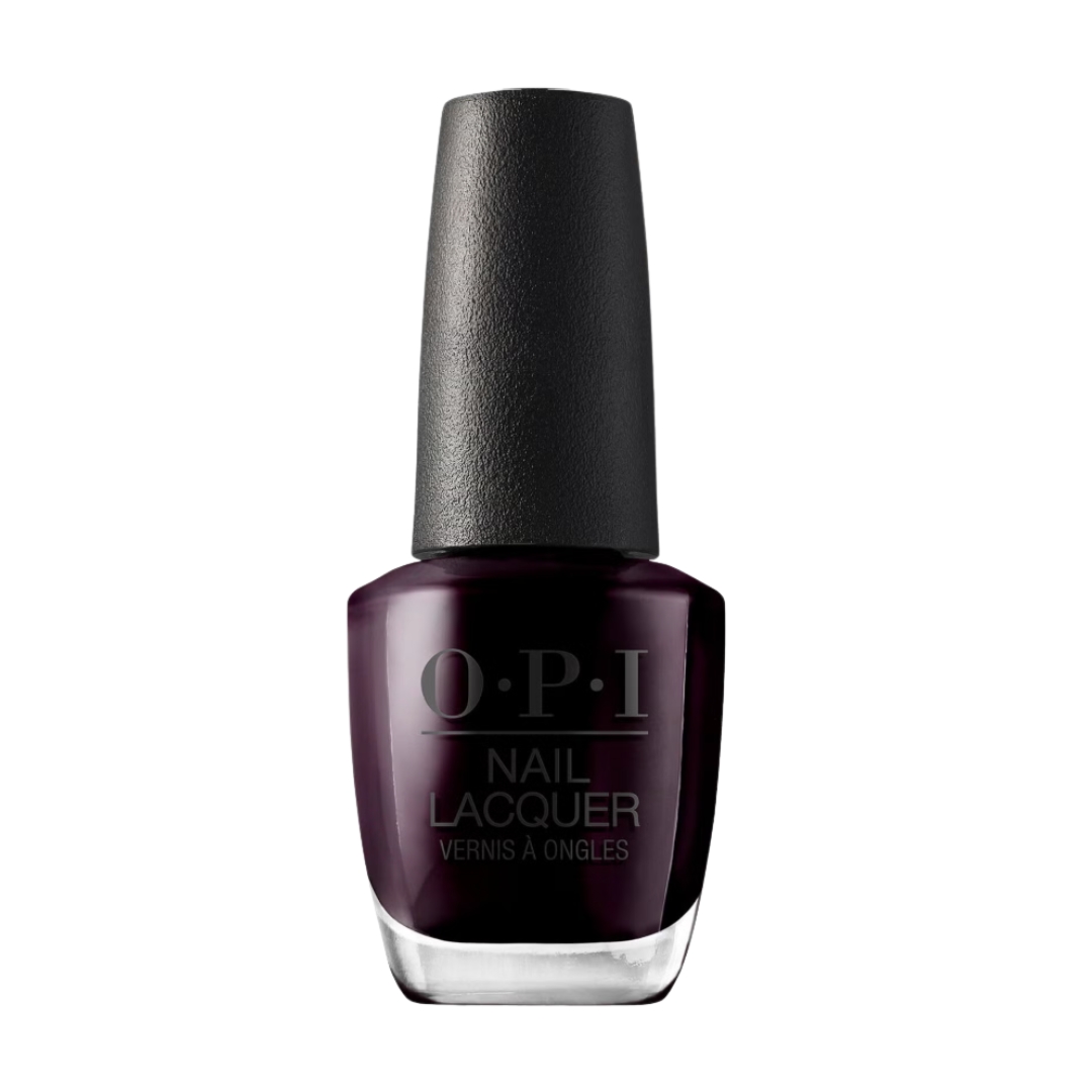 A product shot of the OPI Nail Lacquer in Black Cherry Chutney (a dark purple-burgundy shade), on a white background