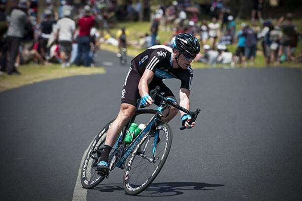 Chris Sutton (Team Sky) from New South Wales corners out of the home straight in Portarlington early into stage two of the series.