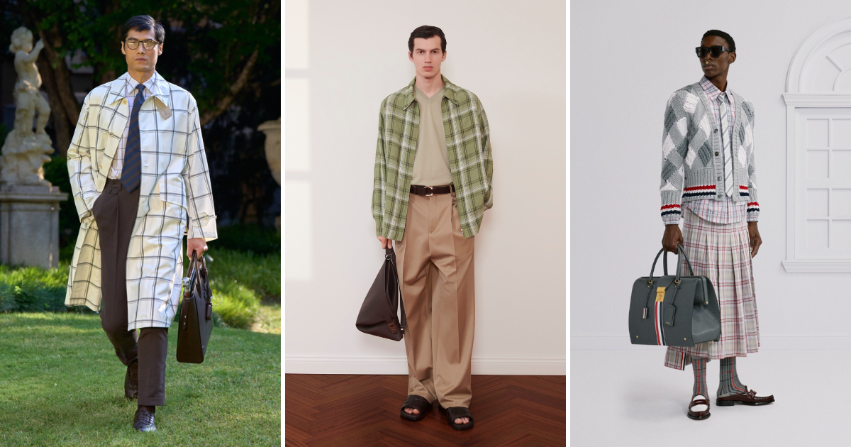 ss26 menswear runway trends: check pattern: Dunhill, Ferragamo, Thom Browne