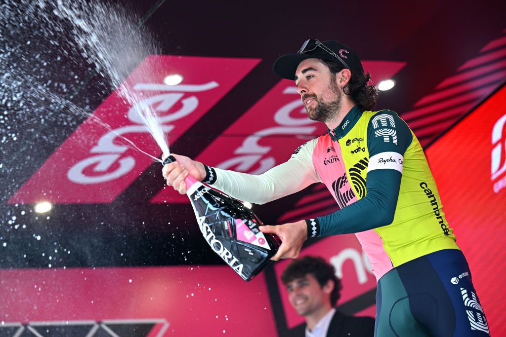 Ben Healy (EF Education-EasyPost) on the podium after winning stage 8 of the 2023 Giro d&#039;Italia