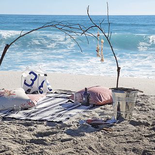 sea side picnic with steel bucket and cushion