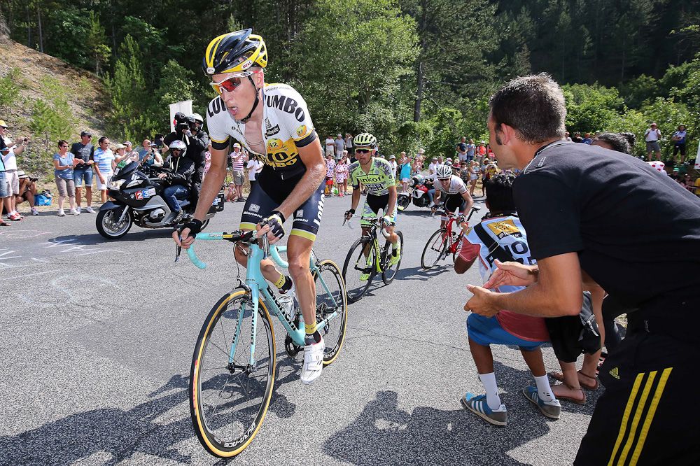 Robert Gesink on the final climb duing stage 14.
