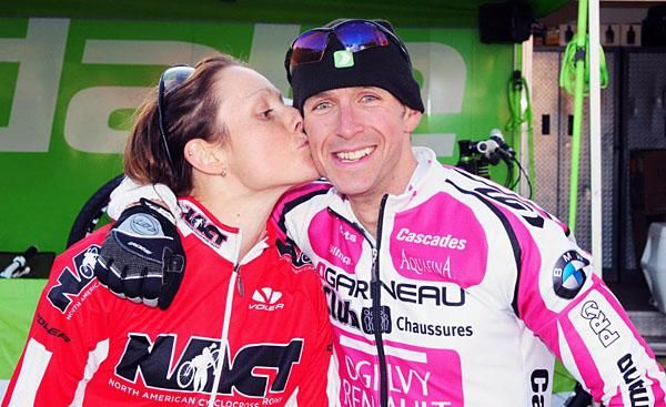 Natasha Elliot (Garneau Club Chasseurs) gives her fiancee Derek St. John a kiss.
