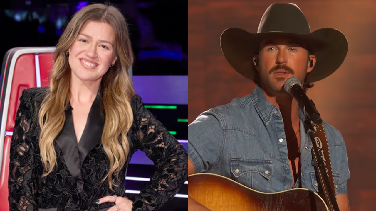 Kelly Clarkson is shown on Season 29 of The Voice, while Riley Green is shown performing at the ACM Awards.