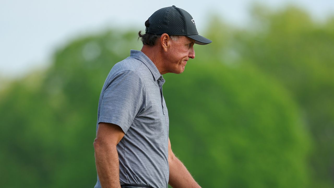 Phil Mickelson looks on at the PGA Championship