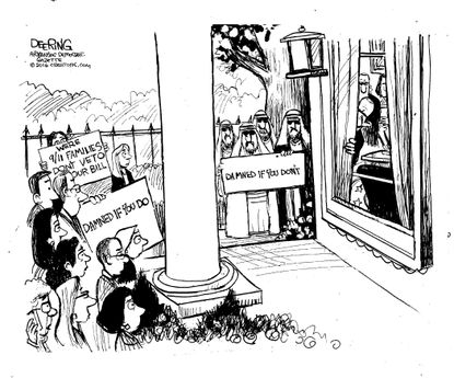 Political cartoon U.S. 9/11 families Obama bill veto