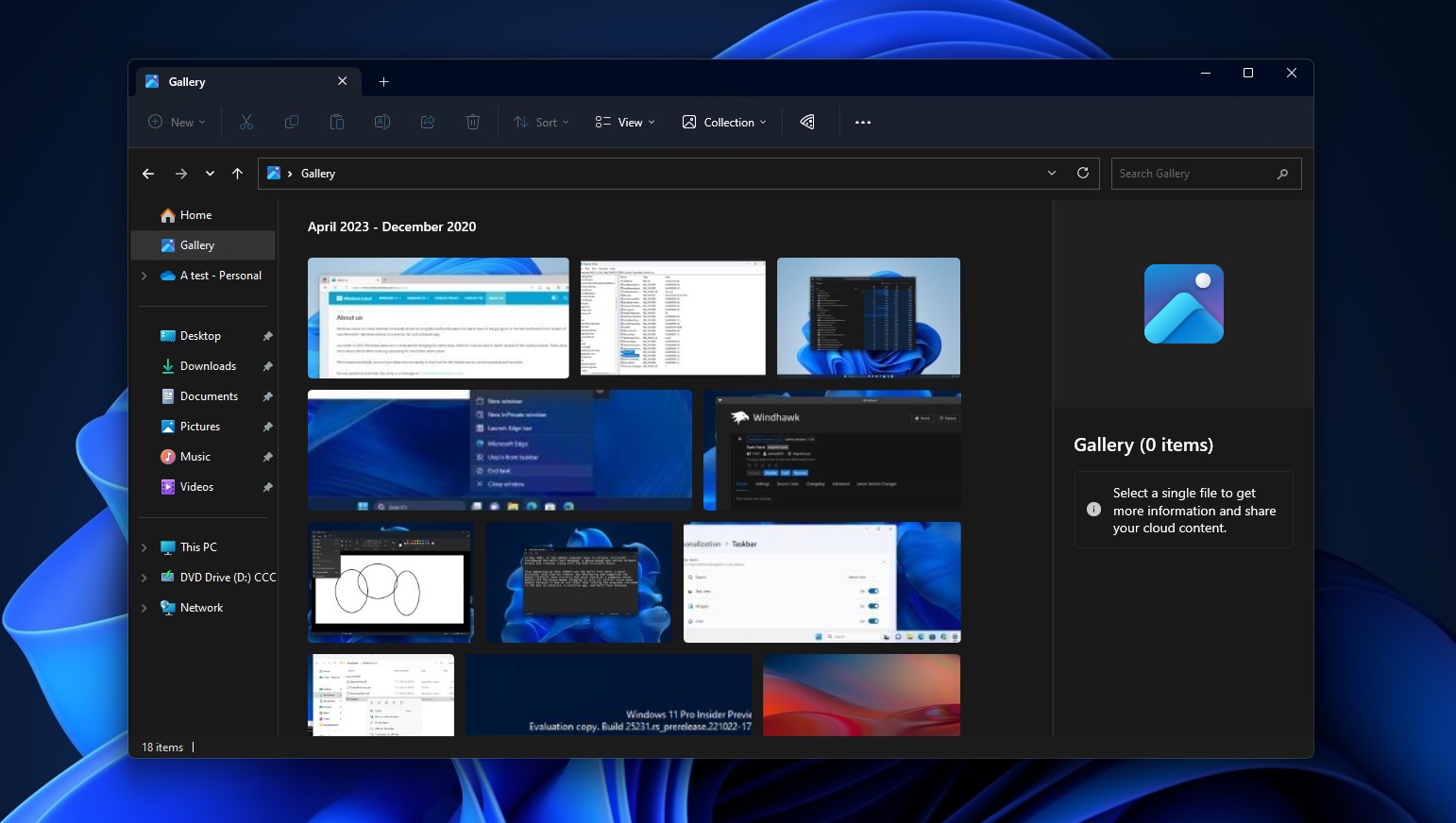 Screenshot of new File Explorer