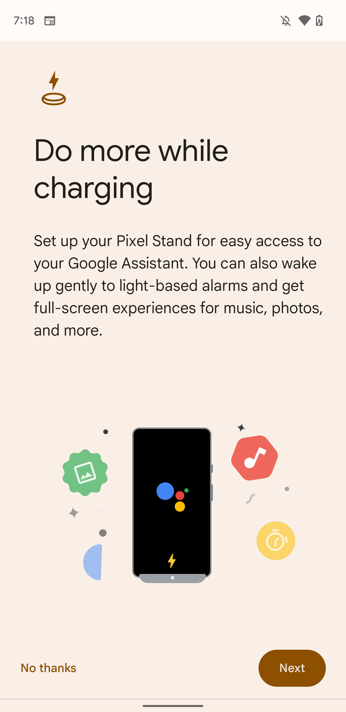 Screensgrabs of new Google Pixel 6 wireless charge stand menu options