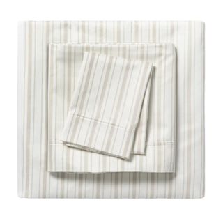Threshold 400 Thread Count Sheet Set in white striped pattern, folded