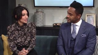 Zuleyka Silver and Sean Dominic as Audra and Nate talking in The Young and the Restless