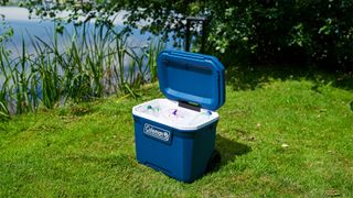 Coleman 50QT Xtreme Wheeled Camping Cooler on some grass