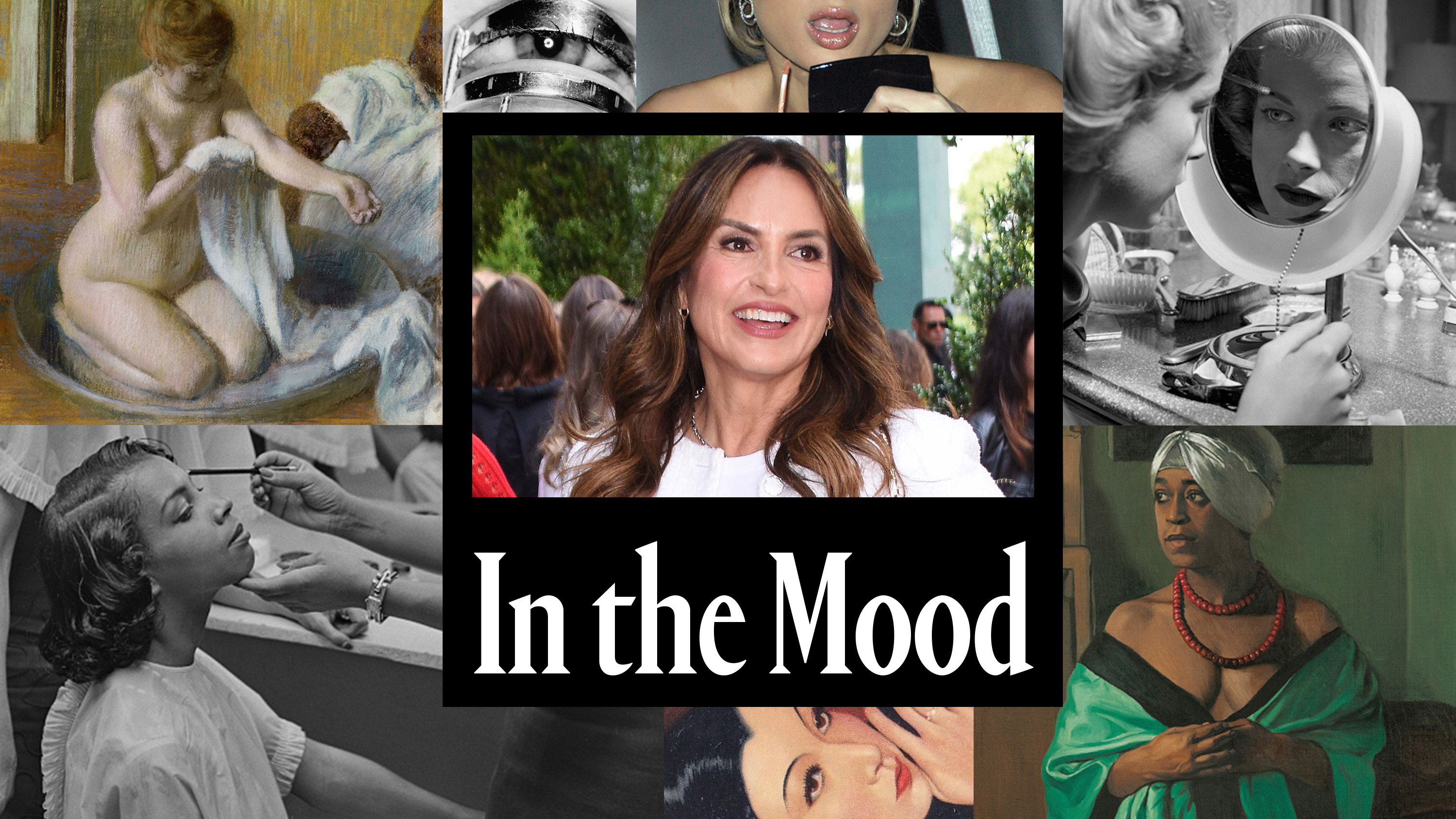 Mariska Hargita headshot with a collage of woman around the black and white text