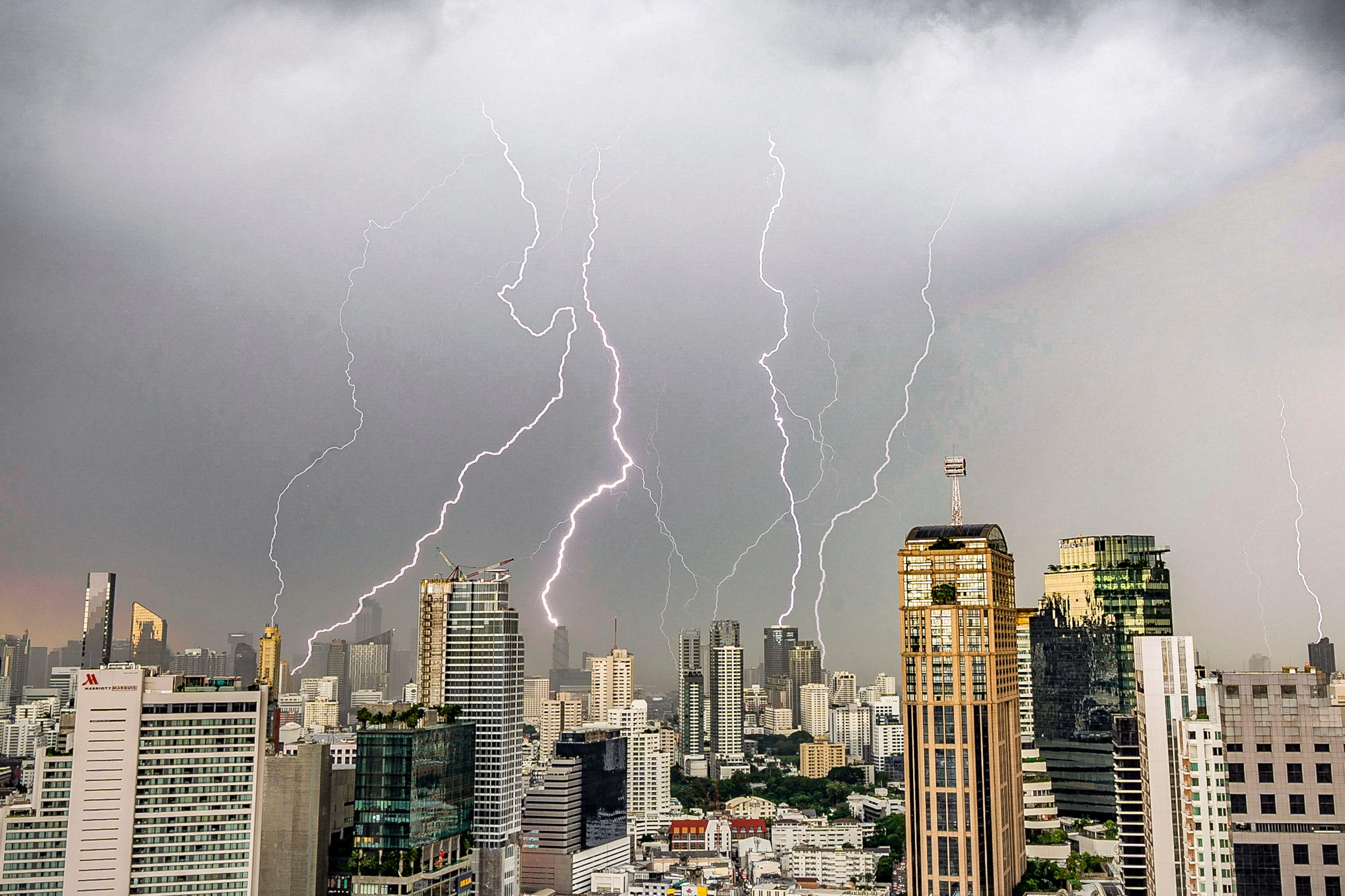 Lightning striking a city