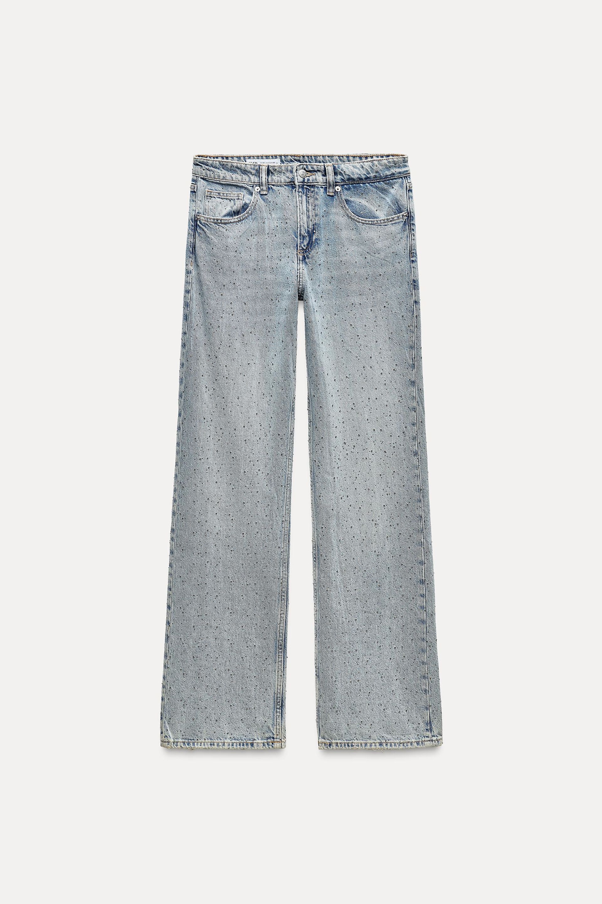 Mid-Waist Trf Wide-Leg Embellished Jeans