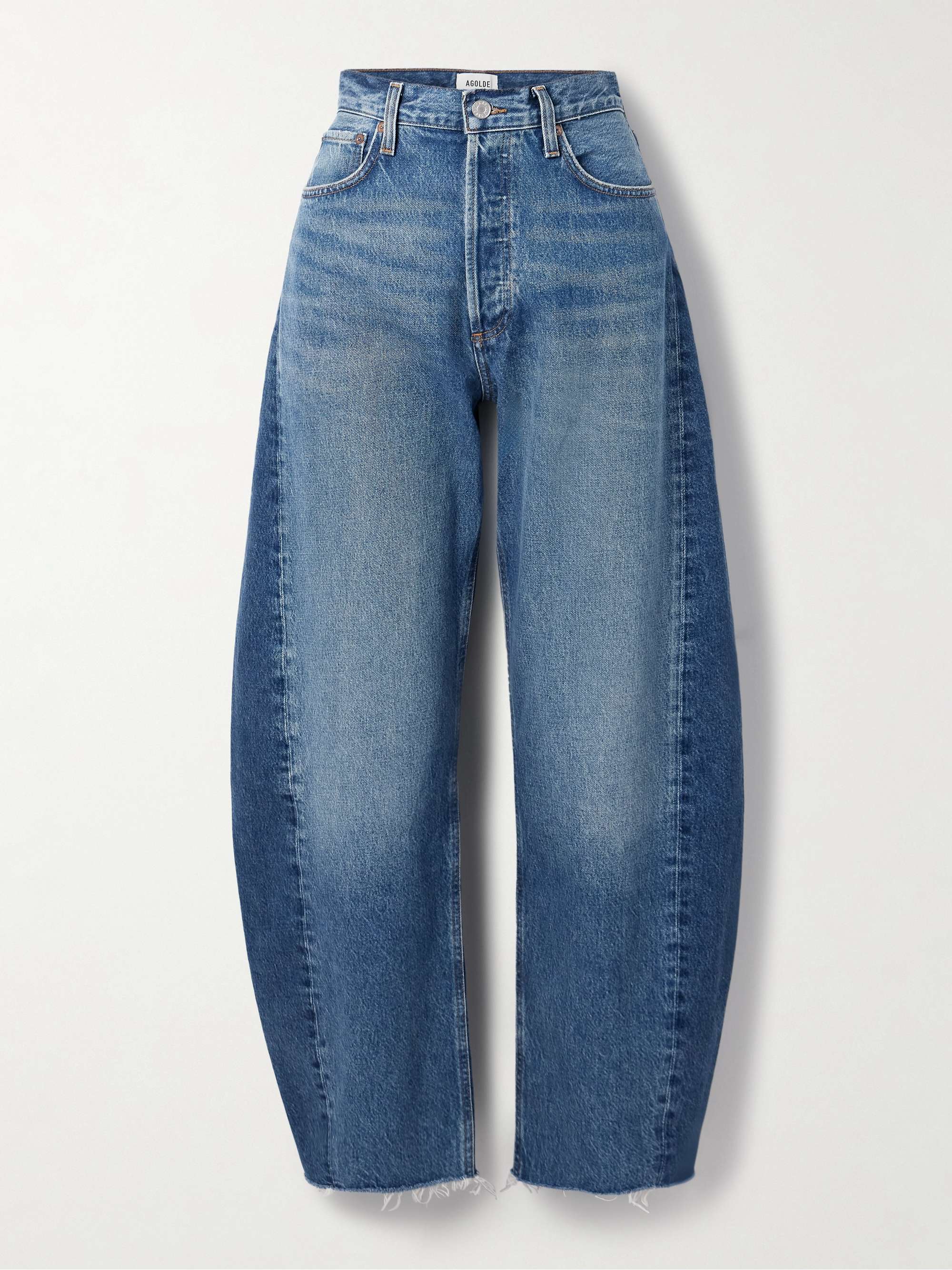 Luna Frayed High-Rise Barrel-Leg Jeans