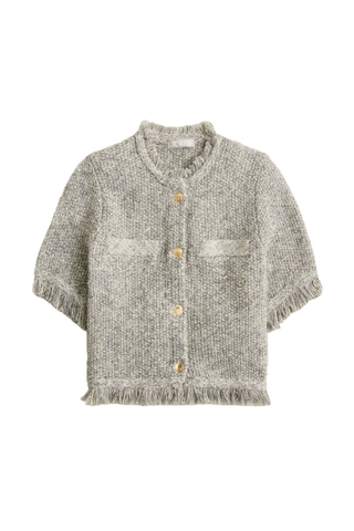 J.Crew Cropped Fringe-Trim Lady Jacket in Marled Yarn