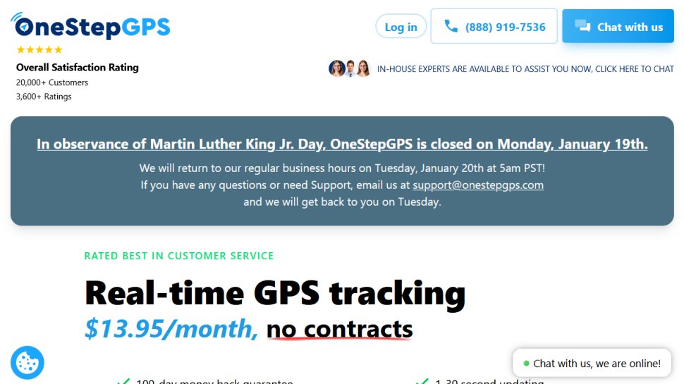 One Step GPS website screenshot (January 2026).