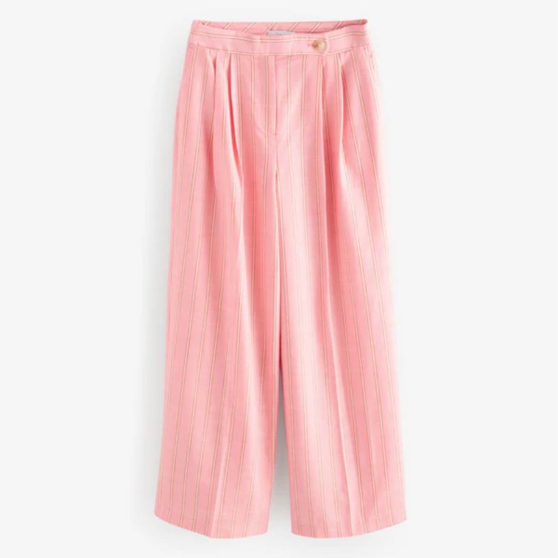 tailored pink and white striped trousers