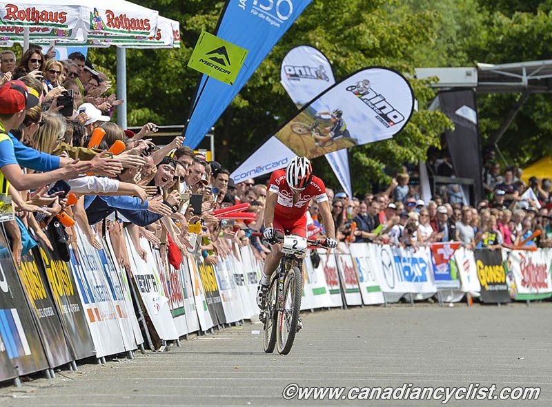 Nino Schurter (Scott-Odlo MTB Racing Team) finishing 2nd after a crash in final run up