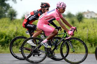 Nairo Quintana on his way to winning the 2014 giro d'Italia, wearing Endura custom pink shorts. Photo: Graham Watson