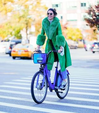 Bicycle, Street fashion, Cycling, Green, Fur, Fashion, Vehicle, Yellow, Snapshot, Pink,