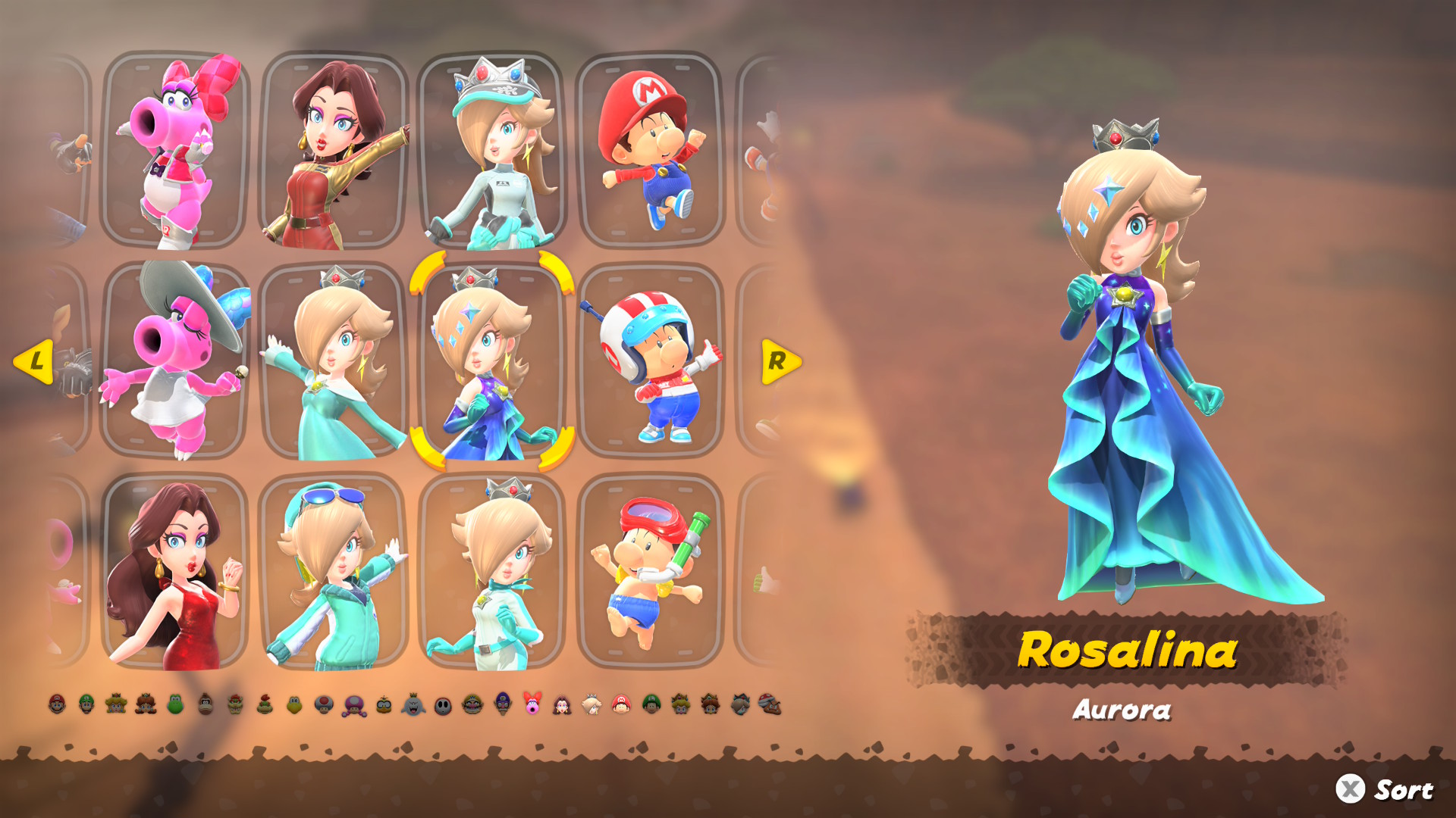 Mario Kart World Rosalina outfits including Aurora