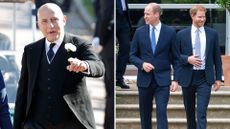 A comp image of Jamie Lowther-Pinkerton attending the wedding of Harry and Meghan Markle on the left and Prince William and Harry on the right
