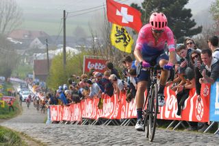 Alberto Bettiol rides the cobbles at the 2019 Tour of Flanders