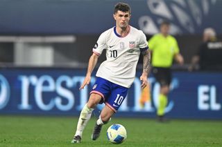 Christian Pulisic #10 of the United States dribbles the ball during the Concacaf Nations League final match between Mexico and USMNT at AT&T Stadium on March 24, 2024 in Arlington, Texas. (Photo by Stephen Nadler/ISI Photos/USSF/Getty Images for USSF)