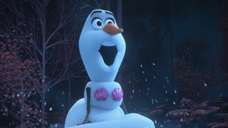 Olaf pretending to be Ariel in Olaf Presents 