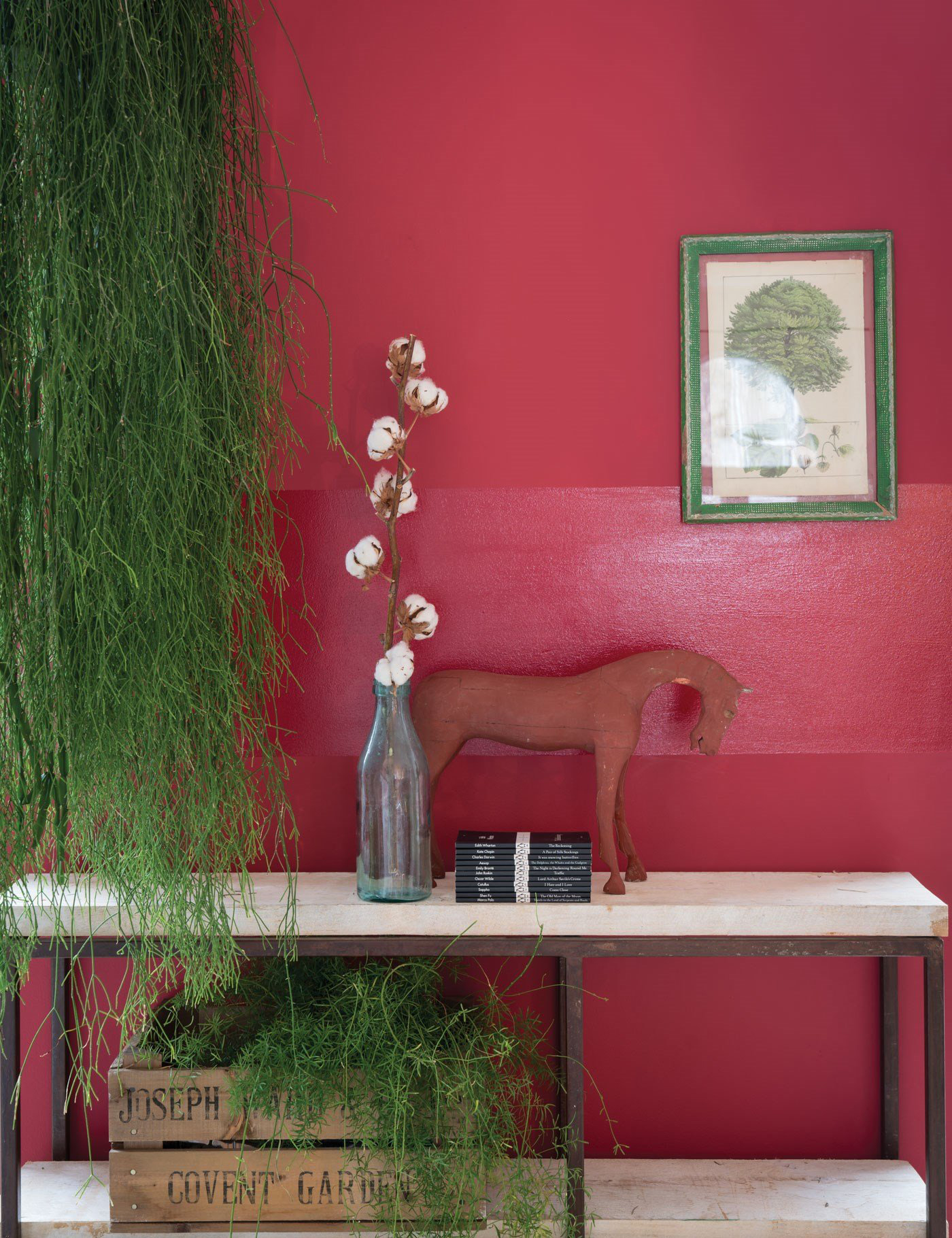 Red wall with houseplants