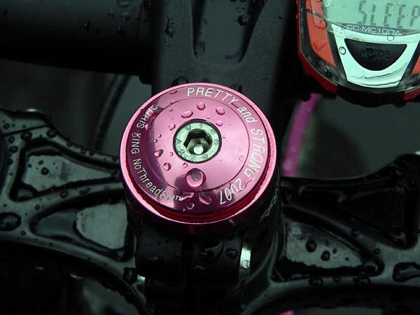 Chris King is a Team Maxxis sponsor, and team rider April Lawyer is a perfect spokesperson for its Pretty and Pink line of components, which helps raise money for breast cancer research.