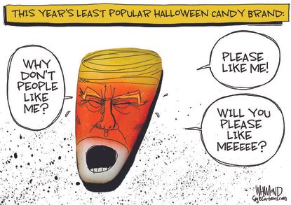 Political Cartoon U.S. Trump Halloween candy corn